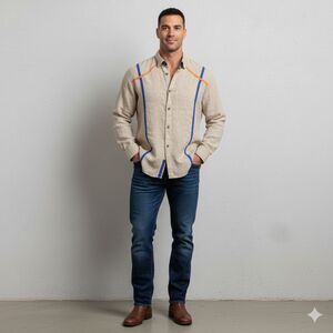 Envy Men's 2XL Beige Linen Western Button Up NWOT